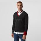 Burberry Burberry Embroidered Logo Merino Wool V-neck Sweater, Grey