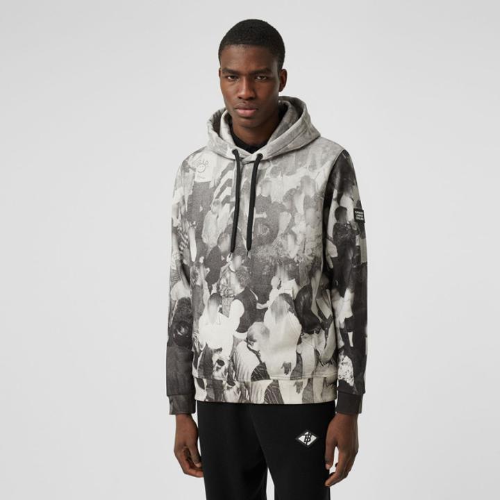Burberry Burberry Rave Print Cotton Hoodie, Size: L, Grey