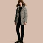 Burberry Burberry Down-filled Cashmere Parka With Detachable Fur Trim, Size: 48, Grey
