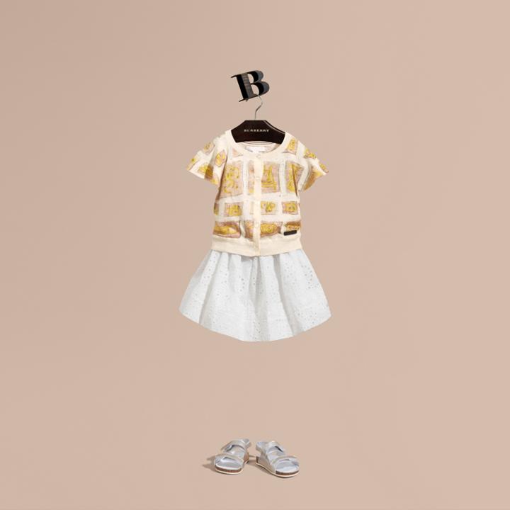 Burberry Burberry Broderie Anglaise Cotton Skirt With Lace Trim, Size: 6y, White