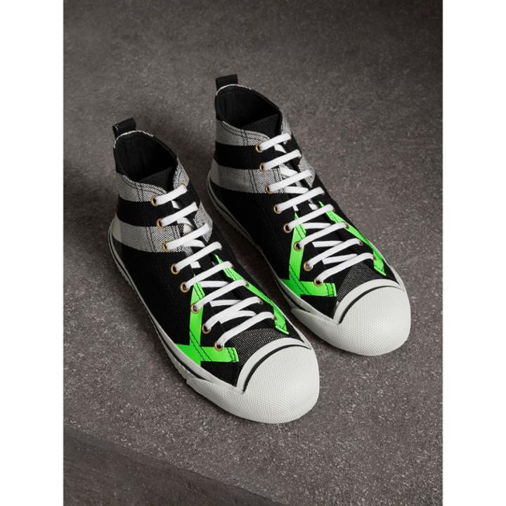 Burberry Burberry Canvas Check And Leather High-top Sneakers, Size: 42