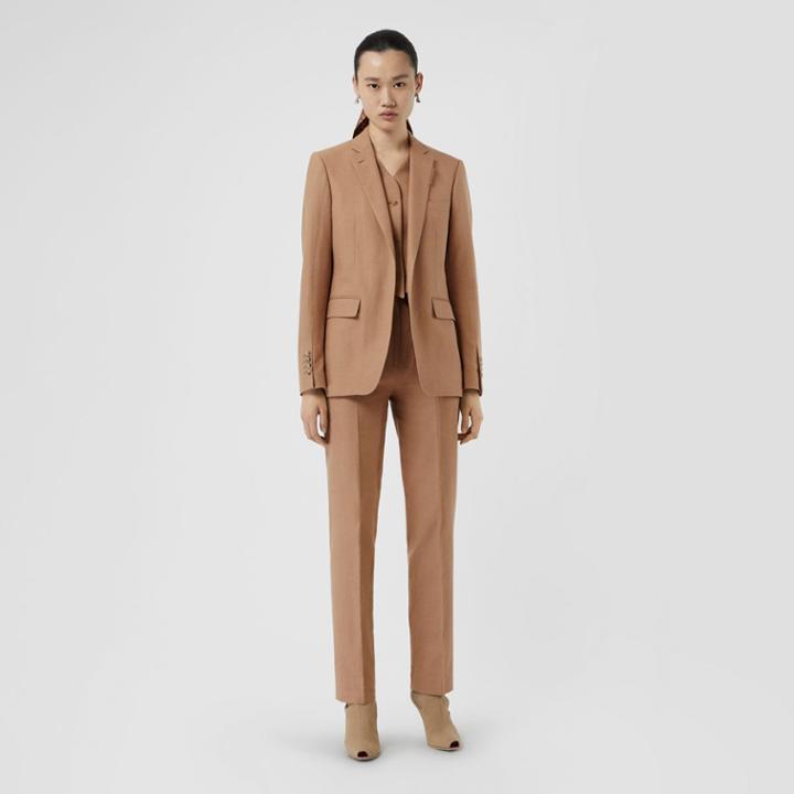 Burberry Burberry Vest Detail Cotton Linen Tailored Jacket, Size: 00, Brown