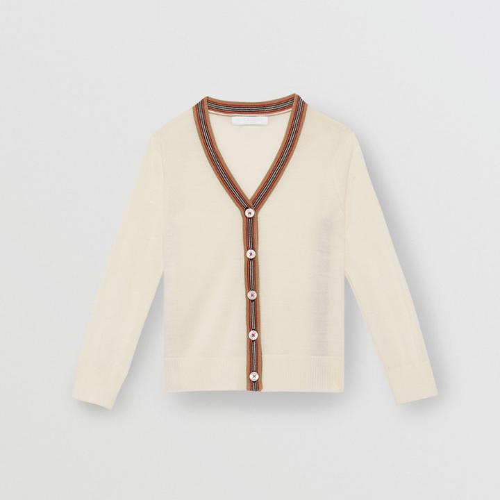 Burberry Burberry Childrens Icon Stripe Detail Merino Wool Cardigan, Size: 18m, White