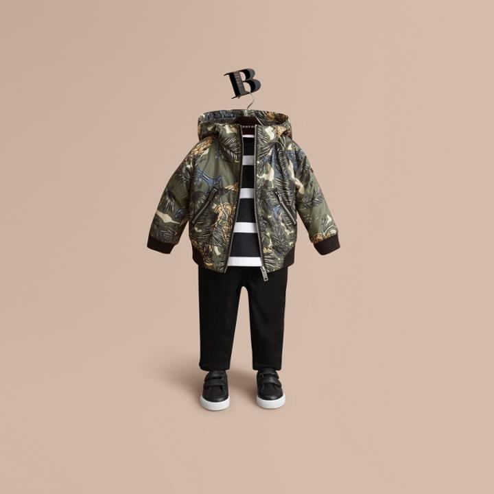 Burberry Burberry Beasts Print Hooded Bomber Jacket, Size: 3y, Green
