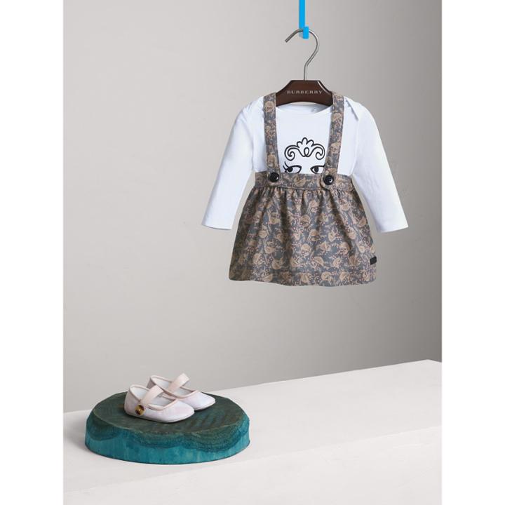 Burberry Burberry Leaf Print Cotton Blend Pinafore Skirt, Size: 12m, Blue
