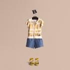 Burberry Burberry Short-sleeve Framed Motifs Linen Cotton Cardigan, Size: 4y, White