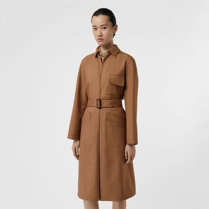 Burberry Burberry Bonded Wool Silk Mohair Linen Car Coat, Size: 00, Brown