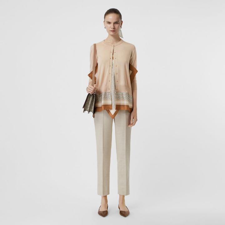 Burberry Burberry Monogram Print Scarf Detail Wool Cardigan, Beige