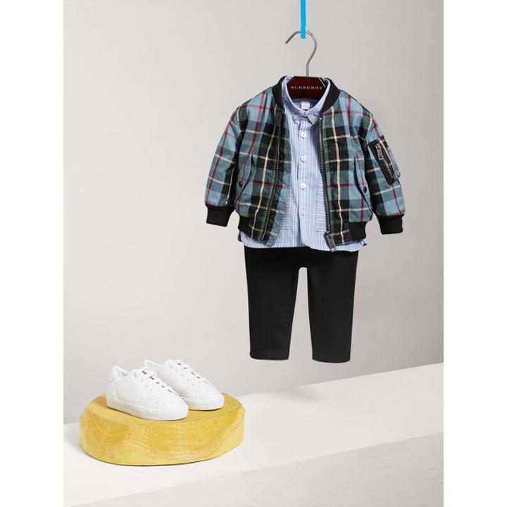 Burberry Burberry Tartan Padded Cotton Gabardine Bomber Jacket, Size: 12m