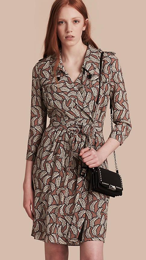 Burberry Leaf Print Silk Trench Dress