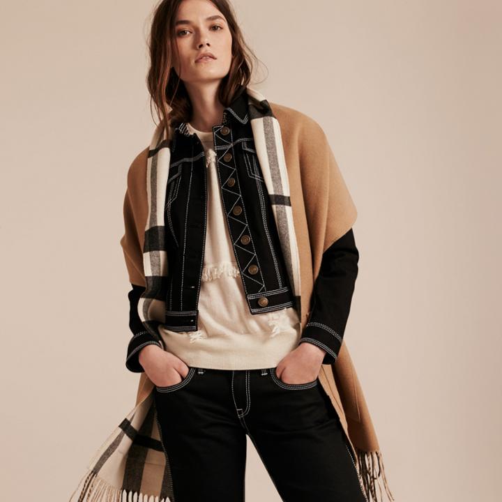 Burberry Burberry Check Lined Wool Cashmere Stole, White
