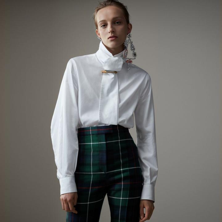 Burberry Burberry Herringbone Cotton Tie-neck Riding Shirt, Size: 00, White