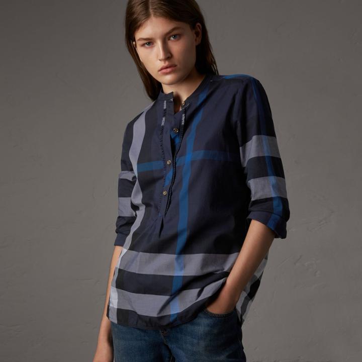 Burberry Burberry Check Grandad Collar Shirt, Size: 02, Blue