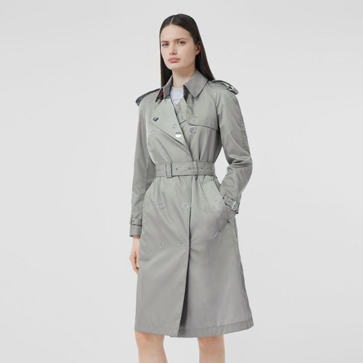 Burberry Burberry Press-stud Detail Econyl Trench Coat, Size: 04, Grey