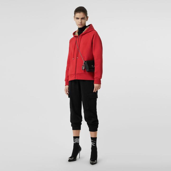 Burberry Burberry Vintage Check Detail Jersey Hooded Top, Red