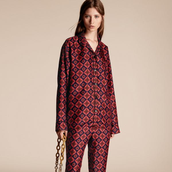Burberry Geometric Tile Print Silk Pyjama-style Shirt