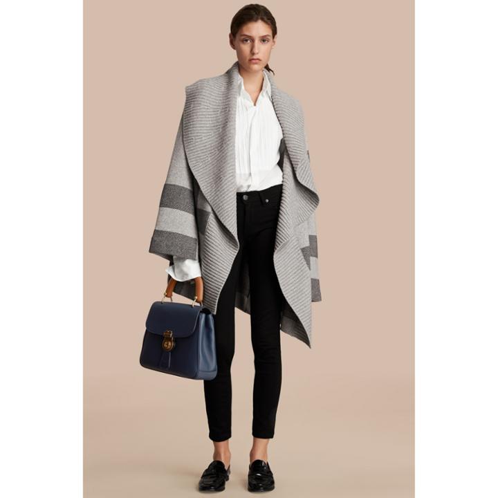 Burberry Burberry Check Wool Cashmere Blend Cardigan Coat, Grey