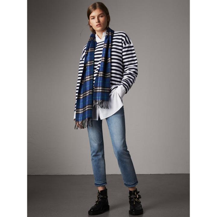 Burberry Burberry Breton Stripe Merino Wool Silk Blend Top, Blue