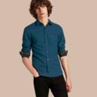 Burberry Burberry Check Detail Cotton Flannel Shirt, Size: Xxl, Blue