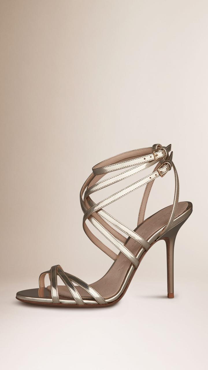 Burberry Burberry Slim Strap Metallic Leather Sandals, Size: 41, Yellow