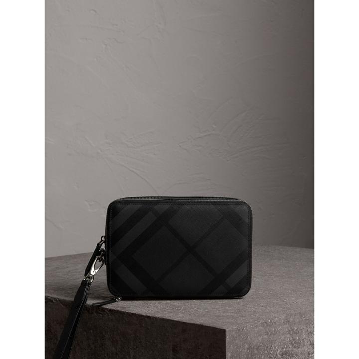Burberry Burberry Leather-trimmed London Check Pouch, Grey