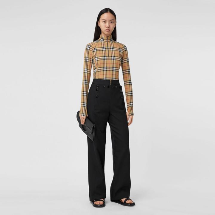 Burberry Burberry Vintage Check Stretch Jersey Turtleneck Top, Beige