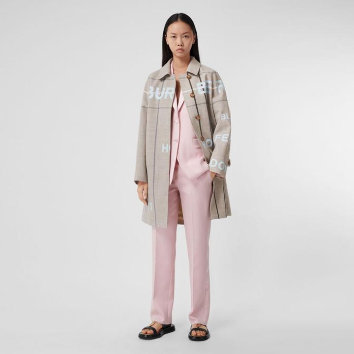 Burberry Burberry Horseferry Print Check Wool Blend Car Coat, Size: 02