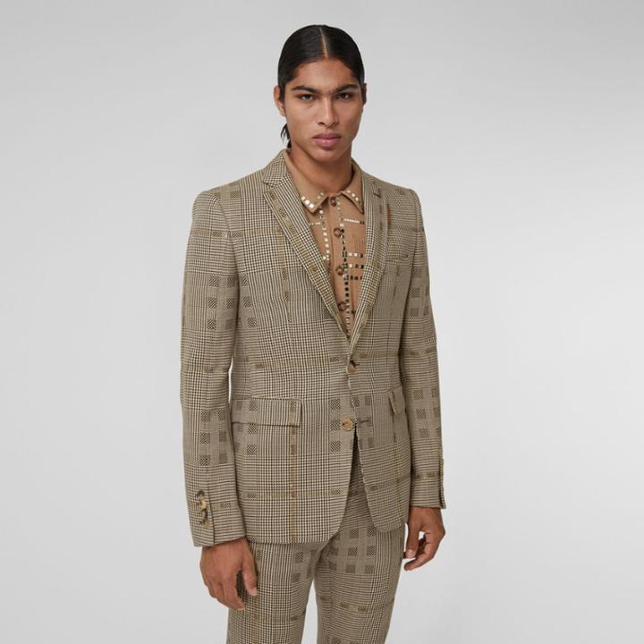 Burberry Burberry English Fit Check Wool And Lam Tailored Jacket, Size: 46, Brown