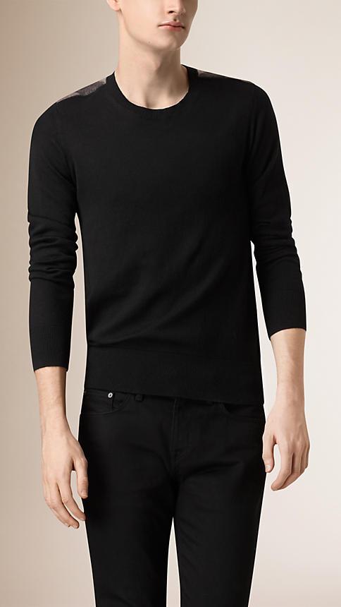 Burberry Check Detail Cotton Cashmere Sweater