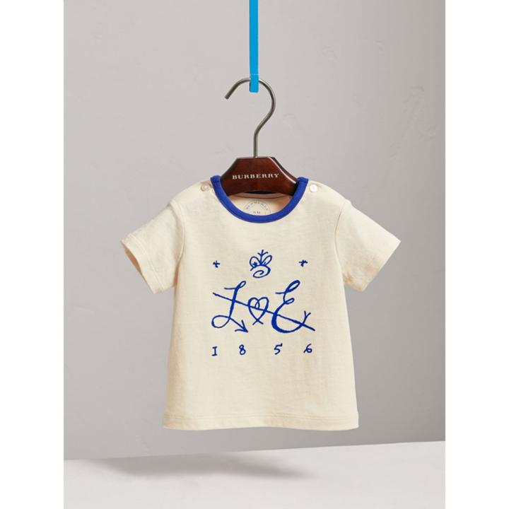 Burberry Burberry Flocked Emblem Cotton T-shirt, Size: 2y, White