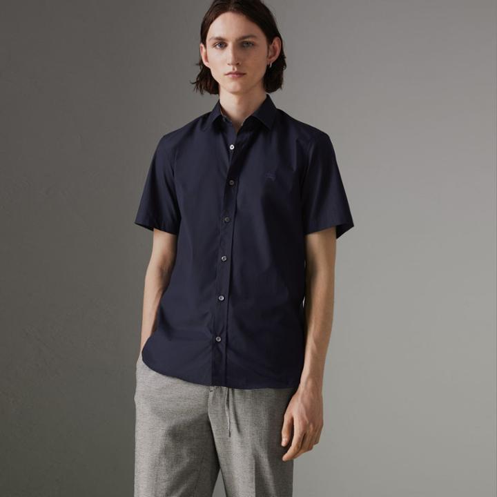 Burberry Burberry Short-sleeve Stretch Cotton Shirt, Blue