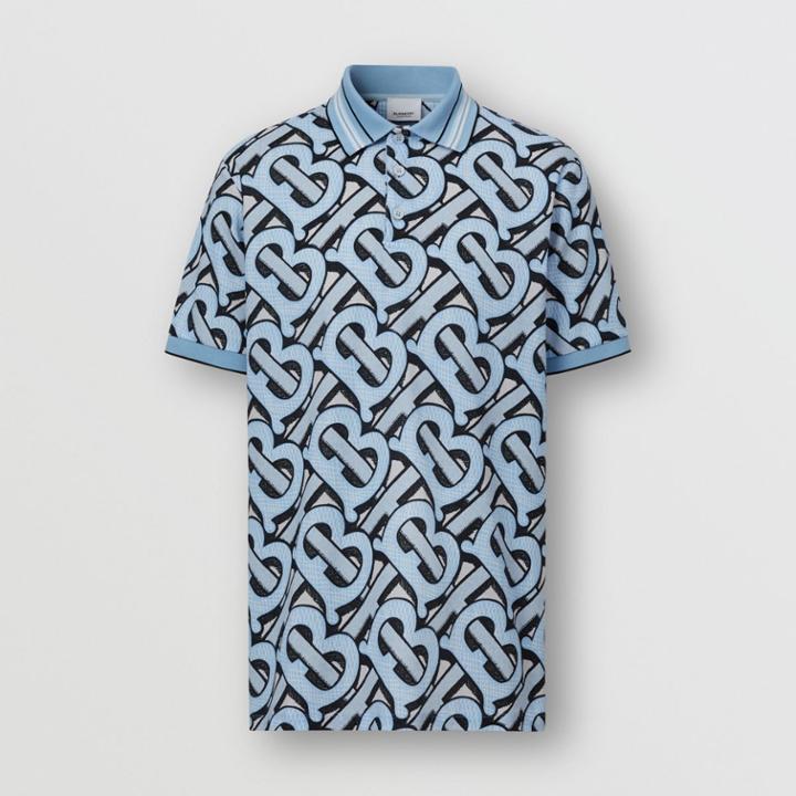 Burberry Burberry Monogram Print Cotton Piqu Polo Shirt - Unisex, Blue