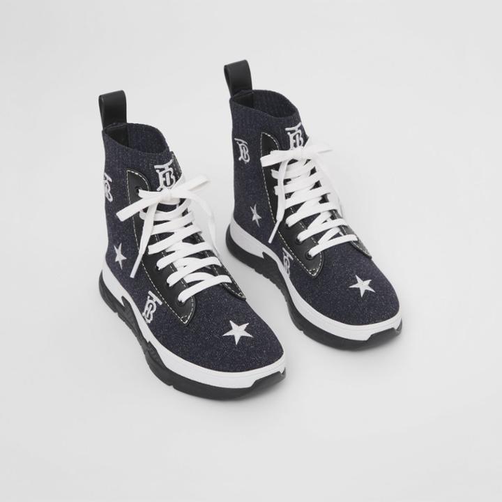 Burberry Burberry Childrens Star And Monogram Motif Stretch Knit Sock Sneakers, Size: 27