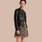 Burberry Burberry Collarless Lambskin Jacket With Regimental Detailing, Size: 06, Black