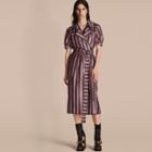 Burberry Panama Stripe Cotton Silk Fixed Wrap Dress