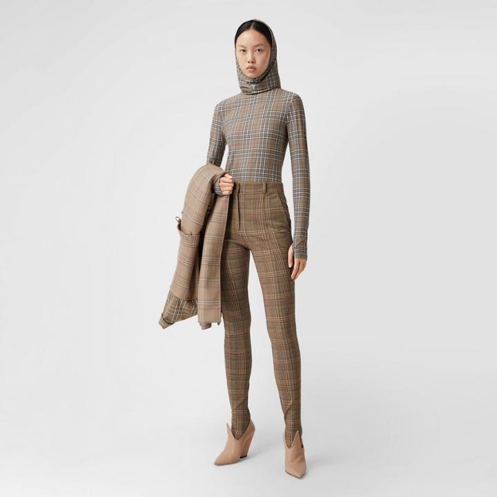 Burberry Burberry Check Stretch Jersey Hooded Top, Size: Xs, Brown