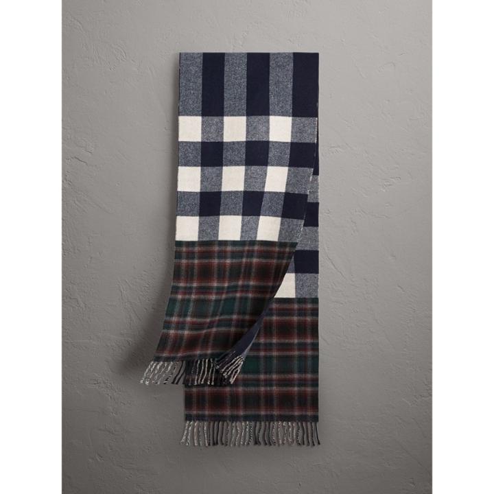 Burberry Burberry Check Merino Wool Scarf, Blue
