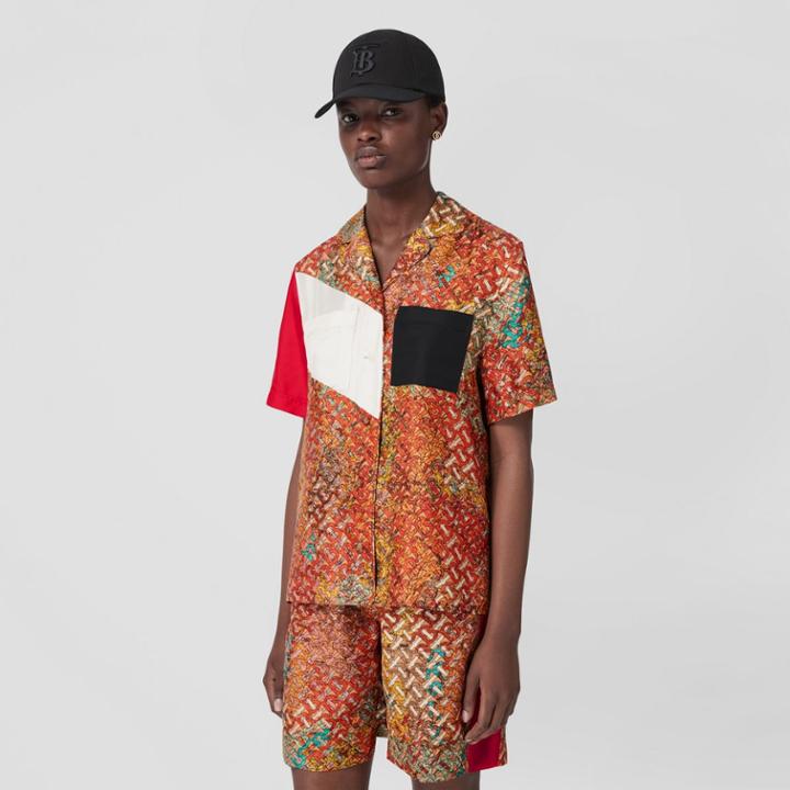 Burberry Burberry Monogram Map Print Silk Pyjama Shirt, Size: 02