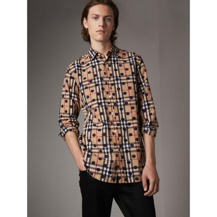 Burberry Burberry Spot Print Check Cotton Shirt, Size: Xxxl