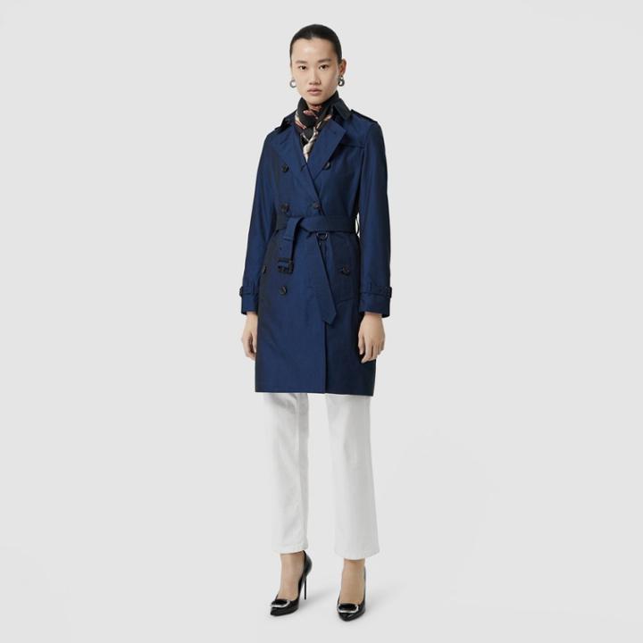 Burberry Burberry Kensington Fit Tropical Gabardine Trench Coat, Size: 06, Blue