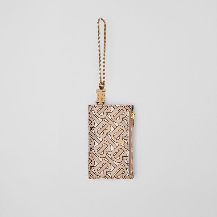Burberry Burberry Monogram Motif Leather Wallet With Detachable Strap, Beige