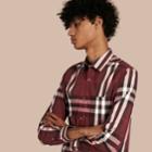 Burberry Burberry Check Stretch Cotton Shirt, Size: Xl, Red