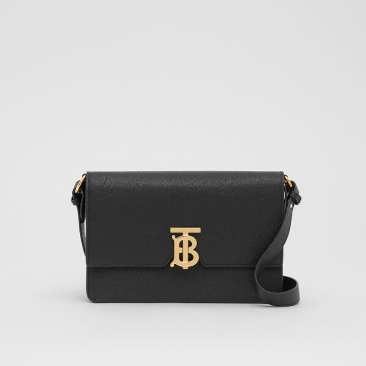 Burberry Burberry Small Monogram Motif Leather Crossbody Bag, Black