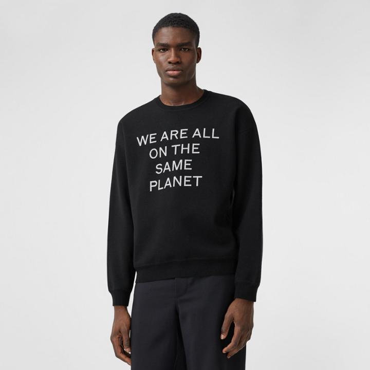 Burberry Burberry Slogan Intarsia Merino Wool Blend Sweater, Black