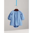 Burberry Burberry Pintuck Detail Chambray Dress With Bloomers, Size: 24m, Blue