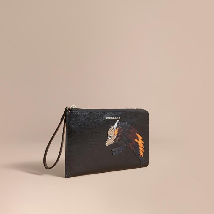 Burberry Burberry Beasts Motif Leather Travel Wallet