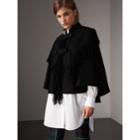 Burberry Burberry Fringed Wool Blend Military Cape, Size: S-m, Black