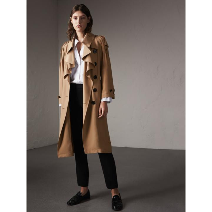 Burberry Burberry Ruffle Detail Silk Trench Coat, Size: 06, Yellow