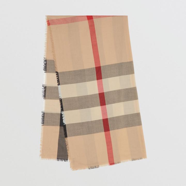 Burberry Burberry Fringed Check Cashmere Scarf, Brown