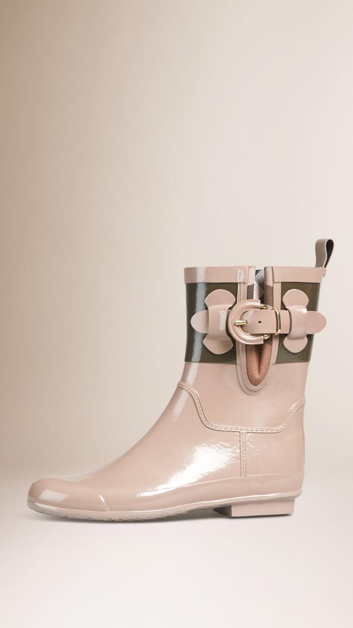 Burberry Burberry House Check Detail Colour Block Rain Boots, Size: 38, Yellow